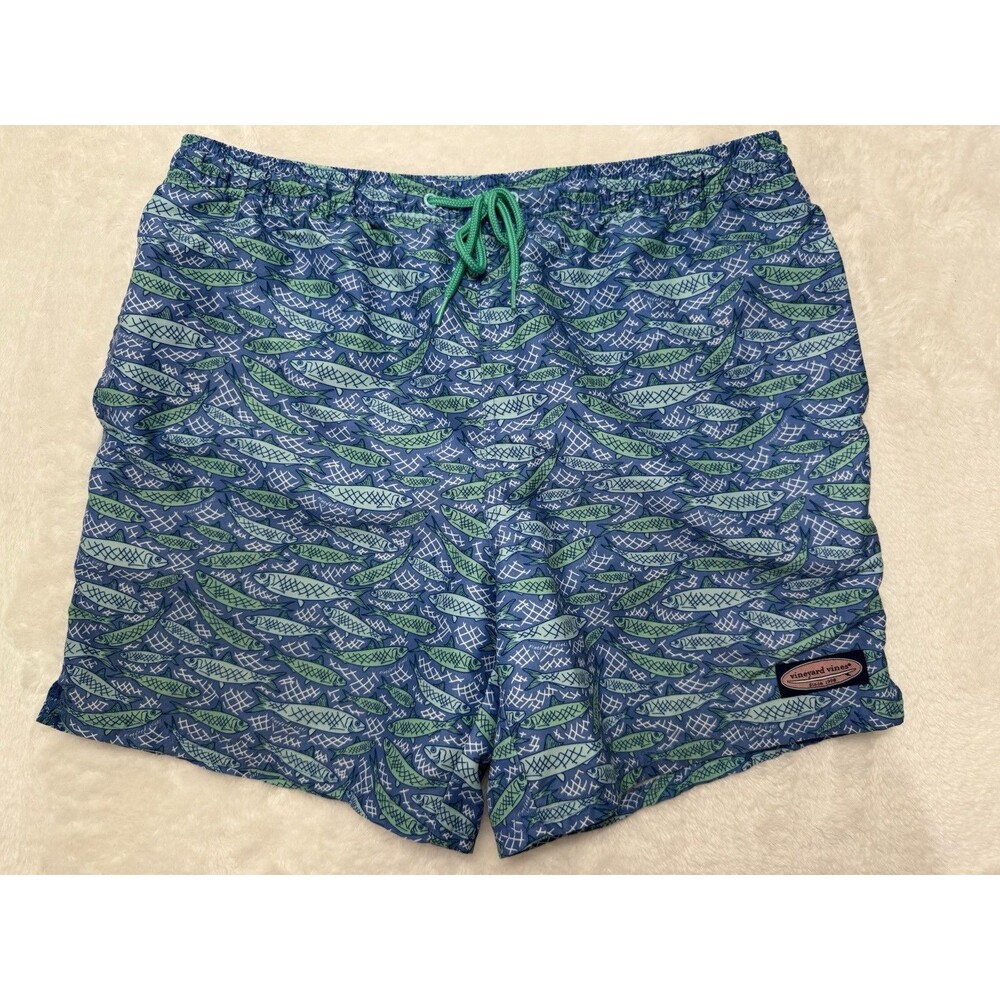 Vineyard Vines Swim Trunks Mens Large  Blue Fish  Print Mesh Lined